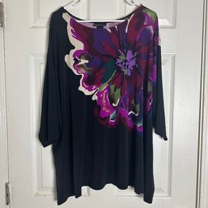 Maggie Barnes Black Floral Artsy Formalwear Office Slinky Blouse Women Size 4X